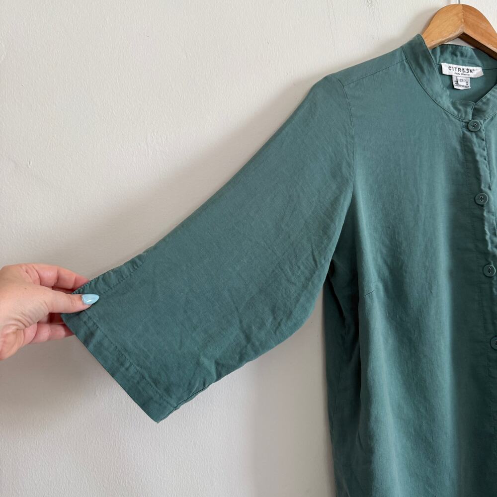 CITRON Santa Monica | Green Silk Linen Blend Button Down Tunic 0X / 18W - 20W - Picture 4 of 7